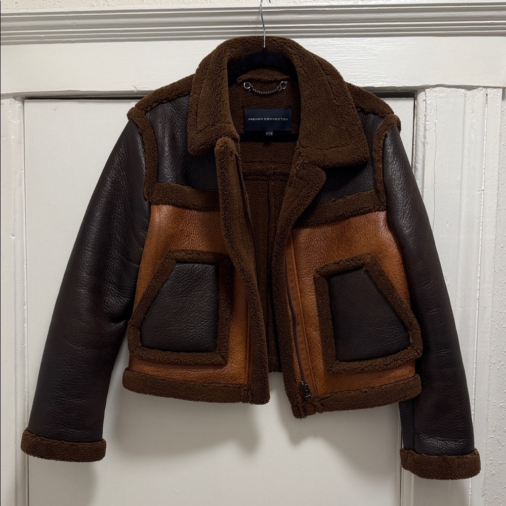 French Connection Brown and Tan Teddy Jacket